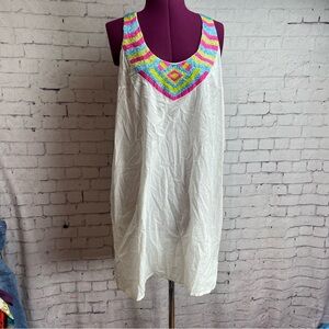 Mud pie white swim suit cover dress with bright beaded neckline size medium 8-10